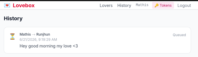 Web app — History page, message queued